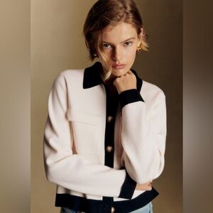 Sezane Betty Cardigan Ecru / Black - Size L